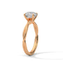 Twisted solitaire diamond ring, yellow gold band with round center diamond