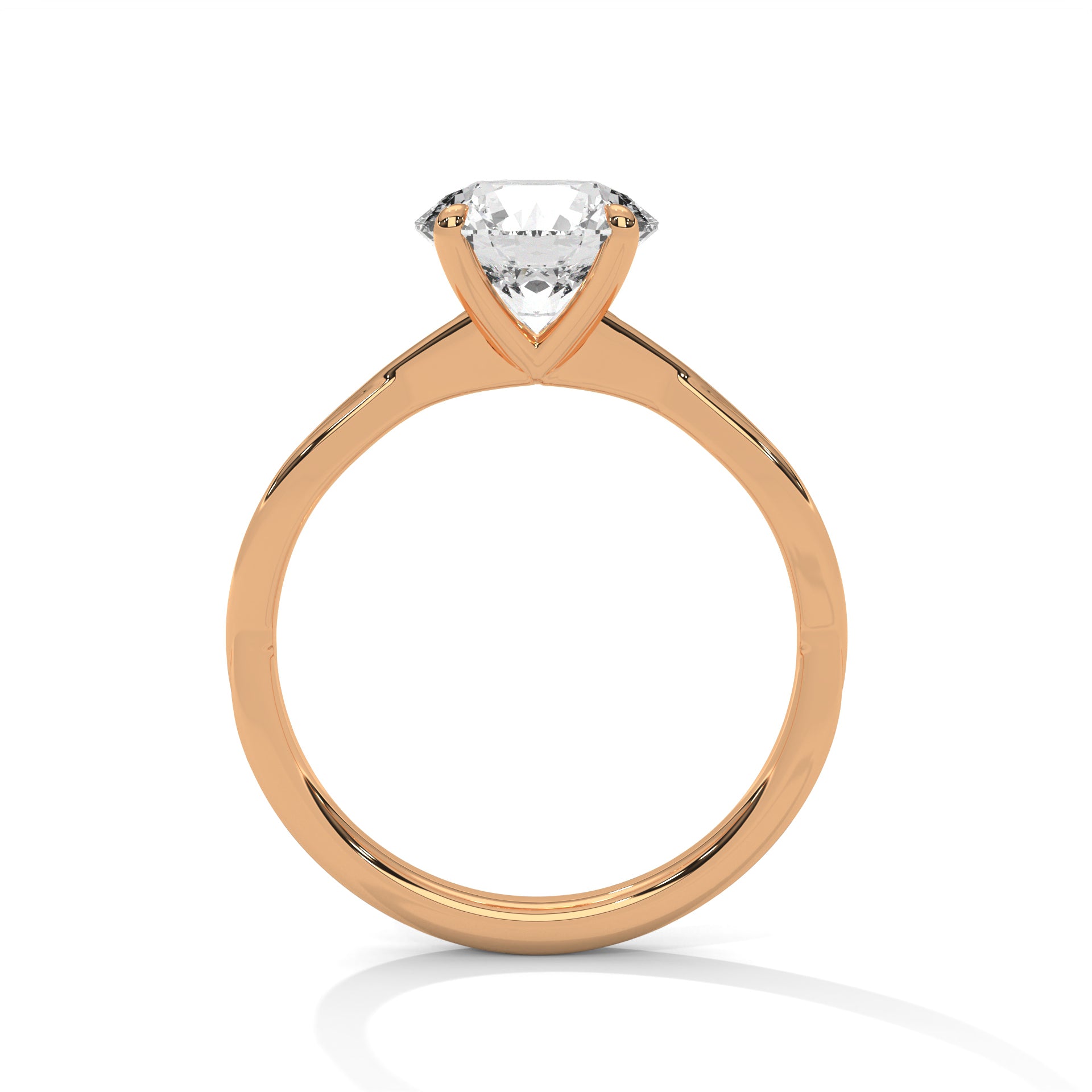 Gold solitaire ring with clear gemstone in prong setting and slim round band