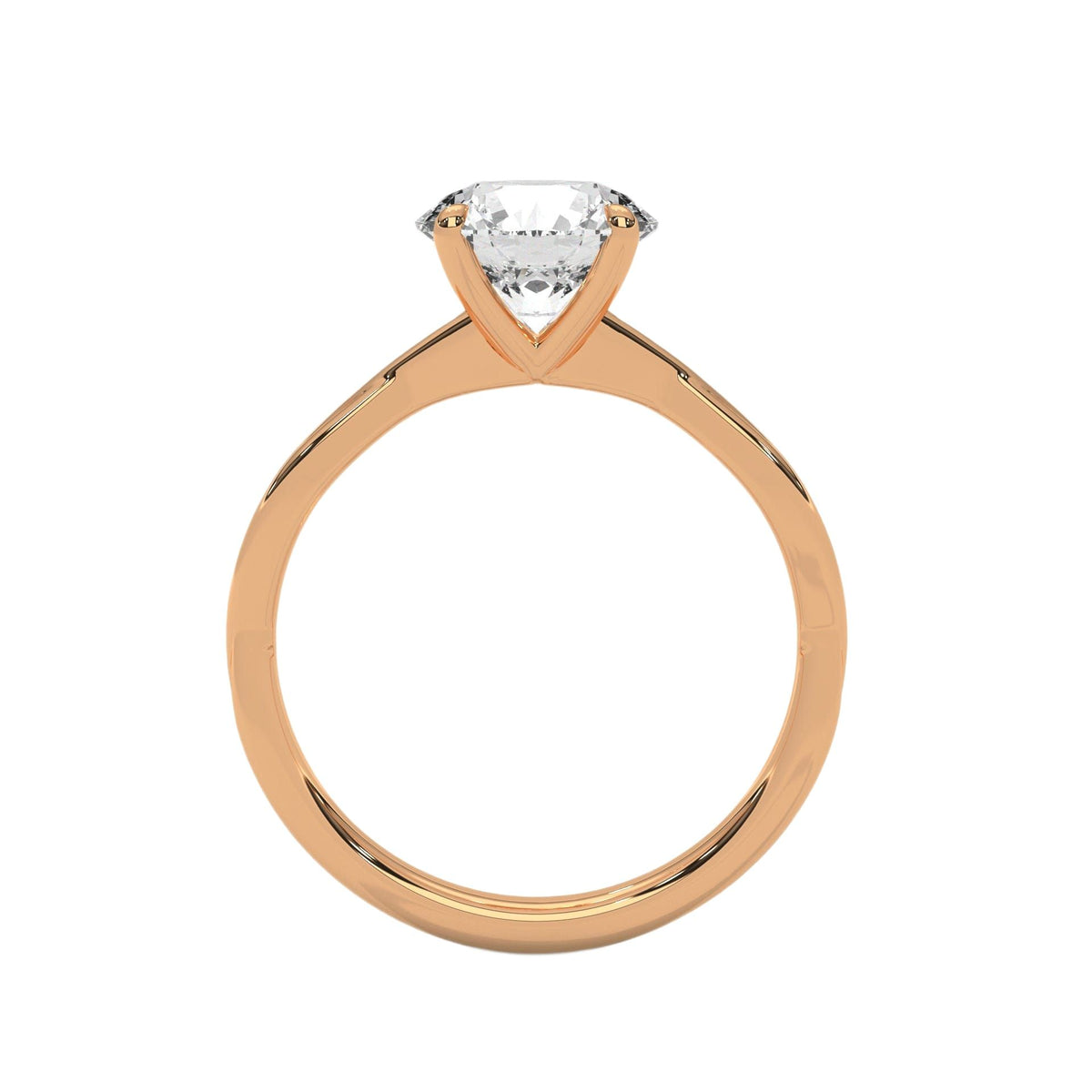 Twisted solitaire diamond ring in yellow gold with round center stone