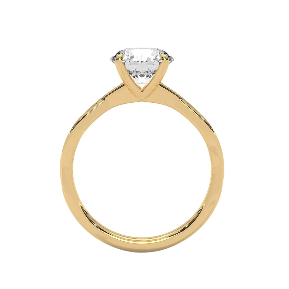 Twisted solitaire diamond ring, yellow gold prong-set round stone