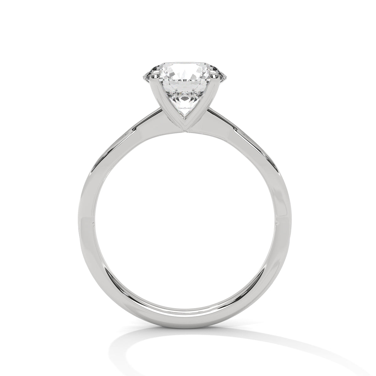 Twisted solitaire diamond ring in white gold with round center stone