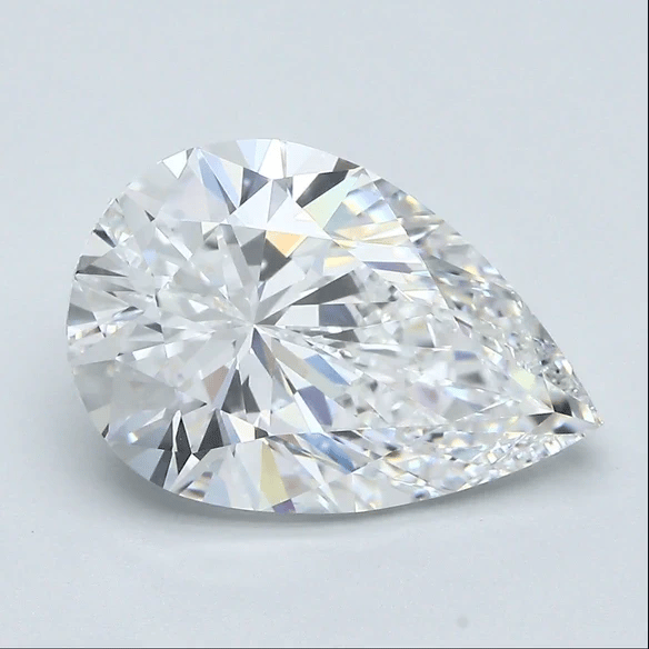 Pear-cut diamond with faceted surface, bright white sparkle