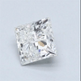 Square step-cut diamond gemstone, clear white, tilted angle view.