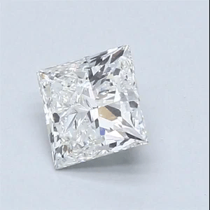 Square step-cut diamond gemstone, clear white, tilted angle view.