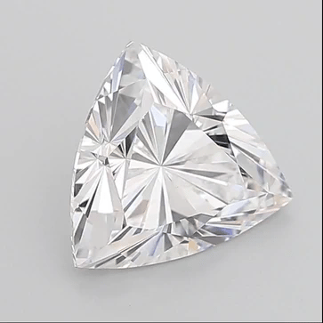 Cut diamond gemstone with faceted diamond pattern, clear white, angled view.