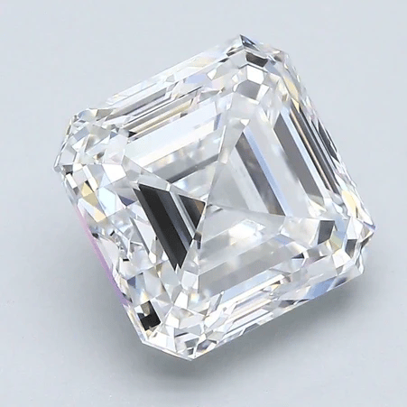 Emerald cut diamond gemstone with long rectangular facets, clear white tone.